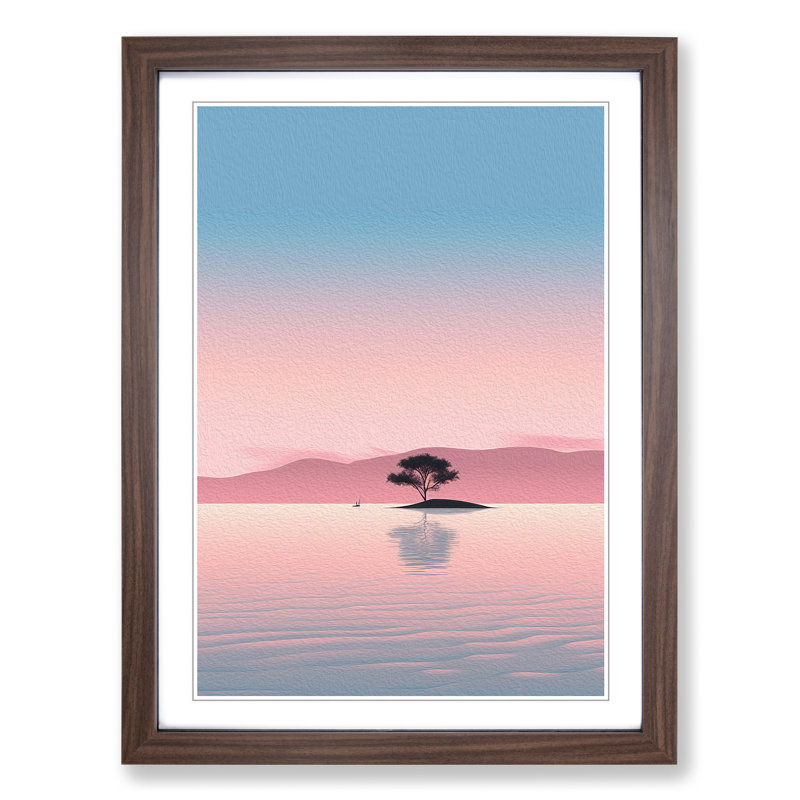 Lake Minimalism - Single Picture Frame Print on Wood, 34cm H x 25cm W x 2cm D, Walnut Framed