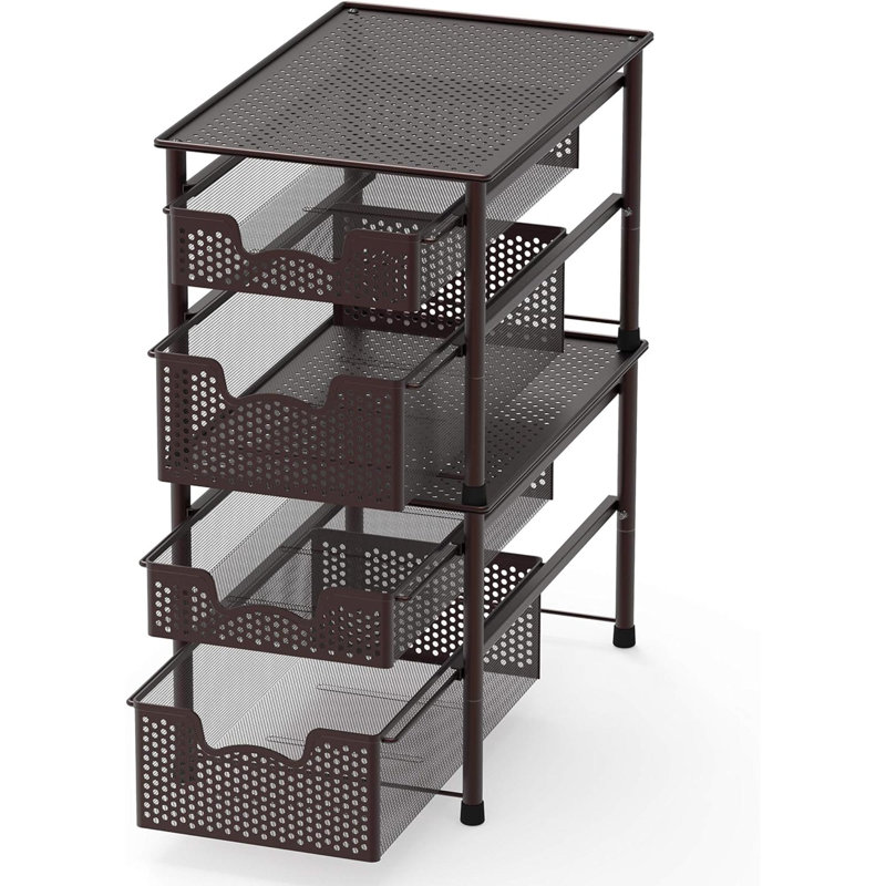 Houseware Stackable 2 Tier Sliding Basket Organizer Drawer, Bronze