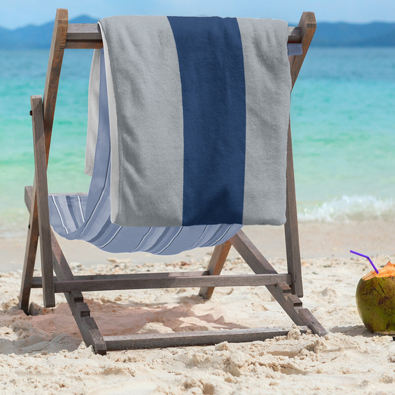 Columbus Lightweight Beach Towel, Poly/Cotton, Flat Silver/Blue/Flat Silver
