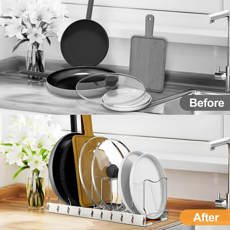 Adjustable Pan And Pot Lid Organizer, Heavy-Duty Kitchen Storage For Under Sink, Drawer, Or Pantry