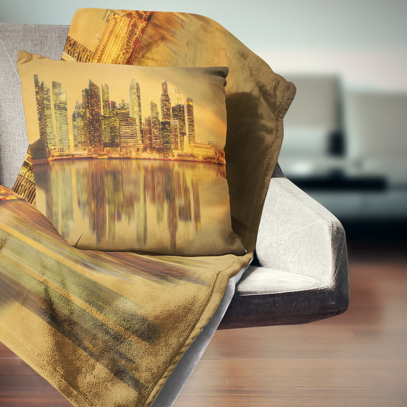 Coussin cityscape skyscrapers singapour marina bay, 18 po x 18 po, Coussin décoratif