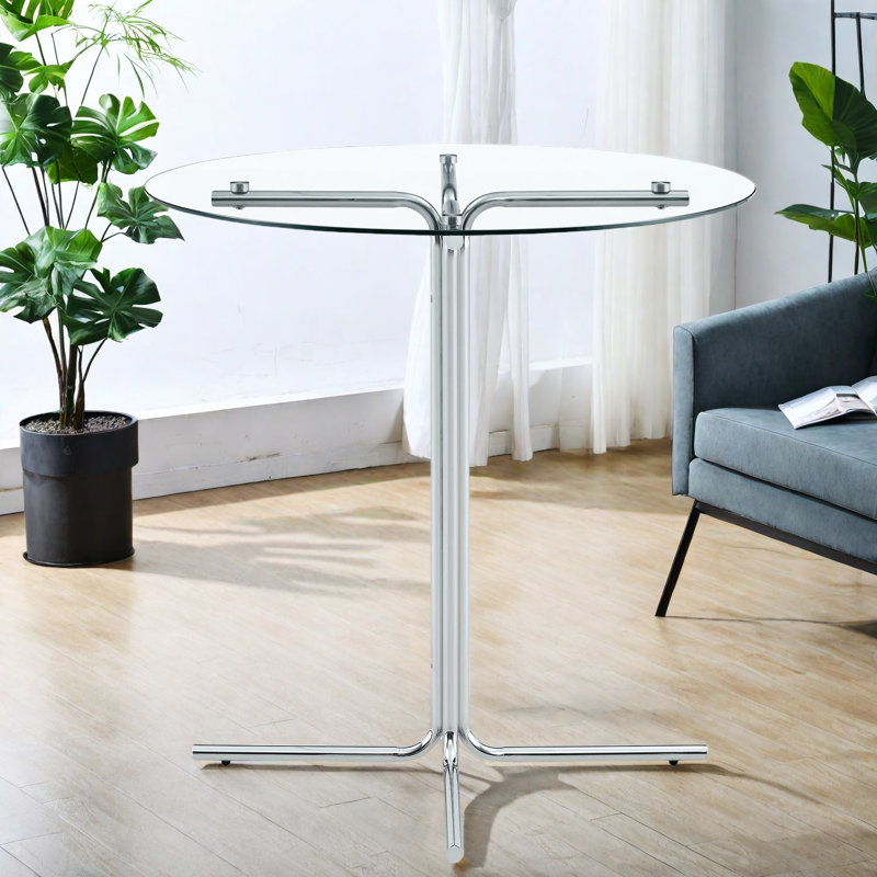 Table de salle à manger moderne en verre compacte, ronde de 36 pouces, support chromé