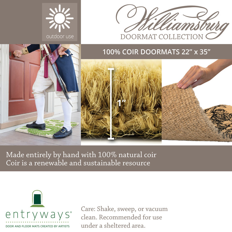 Handwoven Coir Outdoor Door Mat with Floral Design