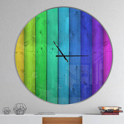 Rainbow Colors On Wooden - Horloge murale moderne