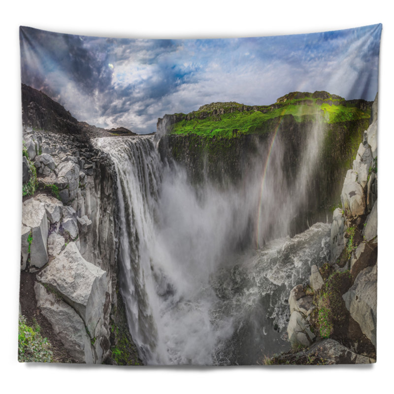 Paysage impressionnant tapisserie de cascade de dettifoss, H 32 po x l 39 po