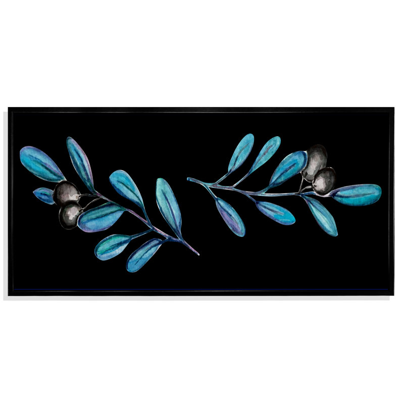 Olive Plant - peinture sur toile, Cadre noir, H 8 po x l 12 po x P 1 po
