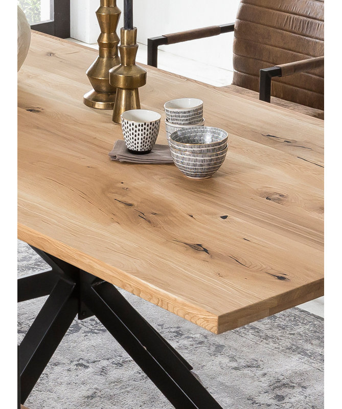 Isaac Oak Solid Wood Top Metal Base Dining Table, Antique black, 76cm H x 240cm L x 100cm W