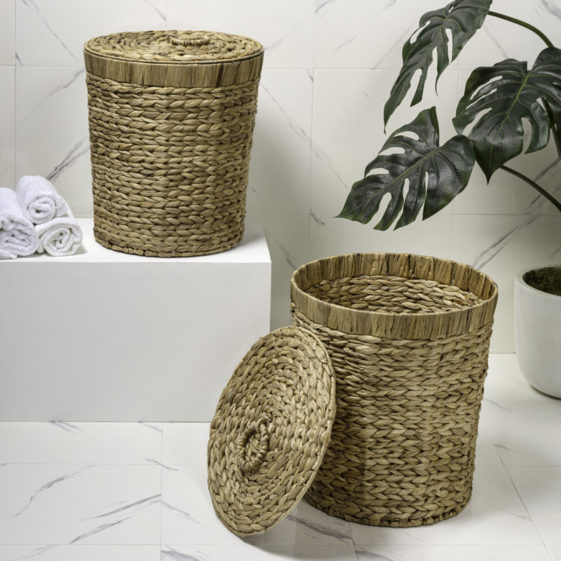 Poubelle ronde en osier 5,7 gallons avec couvercle Nora Coastal Bohemian, Naturel