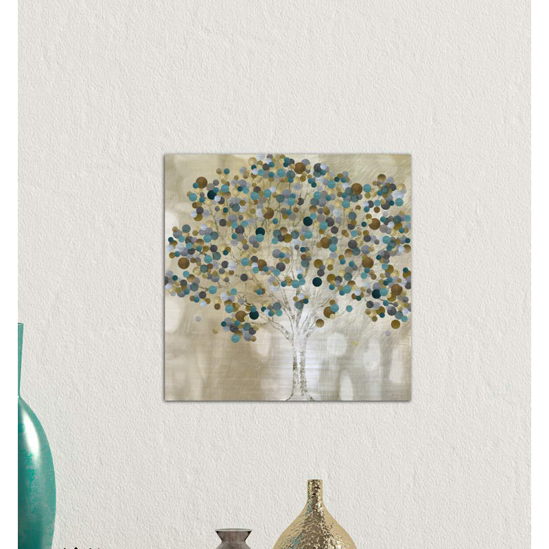 «A Teal Tree» par Katrina Craven - impression d'art graphique, H 26 po x l 26 po x P 1,5 po, Toile tendue, Pas de tapis