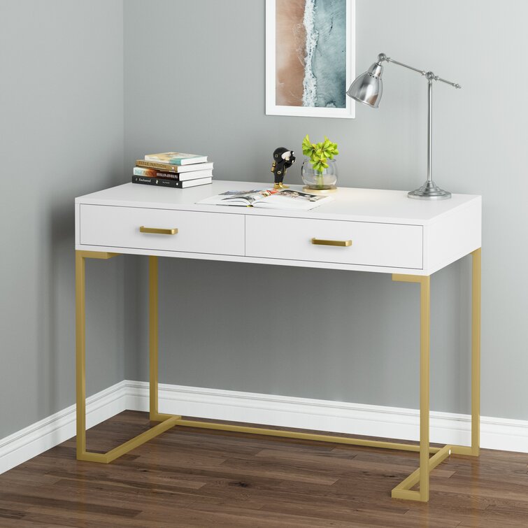 Secil Modern Desk with 2 Drawers Everly Quinn Color: Gold, Size: 29.9 H x 41.7 L x 19.7 W