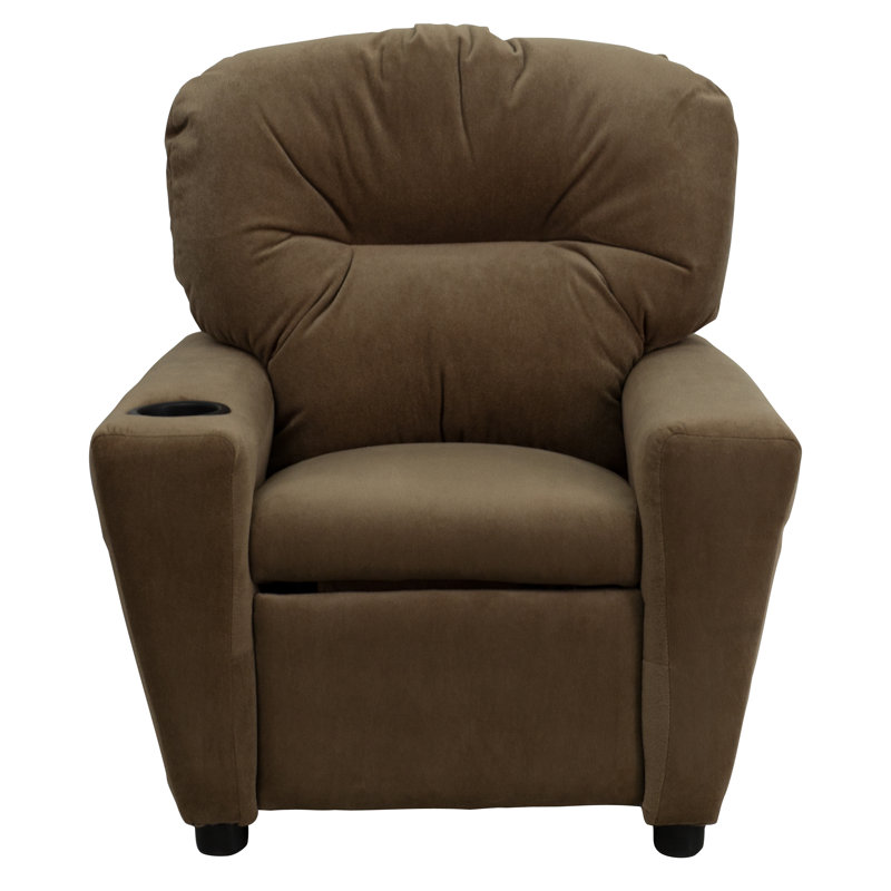 Contemporary Kids Recliner with Cup Holder, Microfiber - Brown