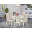 Ensemble de salle à manger 5 pièces comprenant une table de cuisine ronde avec abattant et étagères et 4 chaises Parson en tissu lin beige clair, 107 x 107 cm, blanc lin-1205175207-1205175205