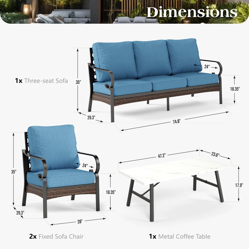 7 - Person Outdoor Furniture Sets With Thick Cushions, Denim Blue