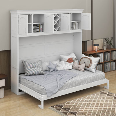 Grand lit escamotable avec armoires supérieures et porte-bouteilles