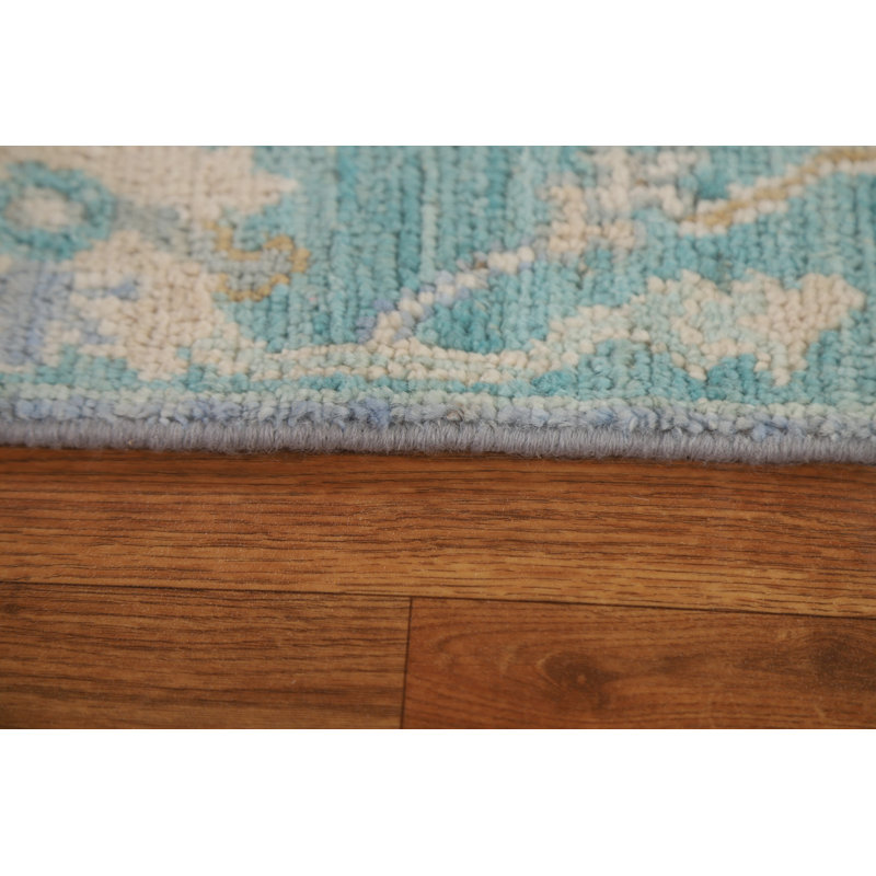 One-of-a-Kind 2' x 4' New Age Rectangle Wool Area Rug in Blue and Cream