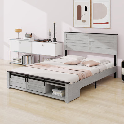 Functional Bed Frame With Lighted Headboard Compartments, Power Hub, And Clutter-Free Design