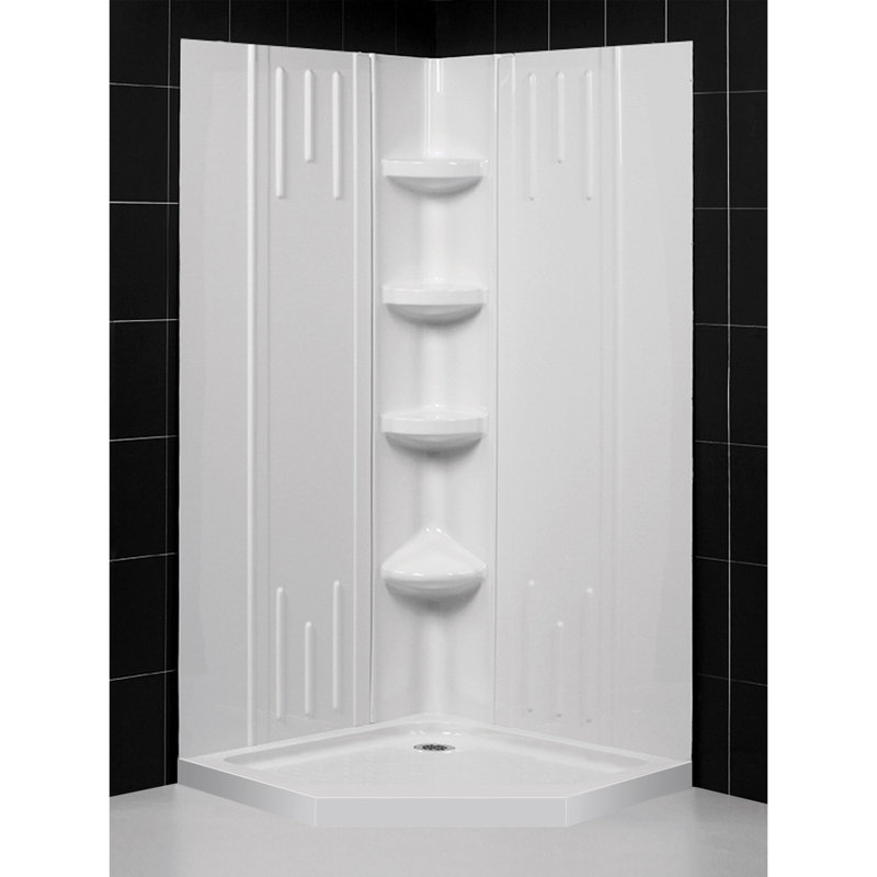 White Acrylic Corner Neo-Angle Shower Kit with Shelves