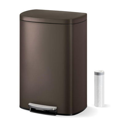 50L Square Stainless Steel Kitchen Trash Can, Large Metal Garbage Bin with Soft-Close Lid & Step Pedal