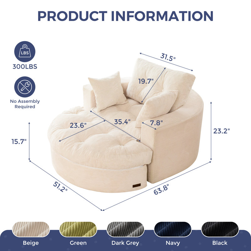 Sofa Couch And Chaise Lounge Set,Corduroy Boneless Floor Sofa Bed For Living Room, Beige
