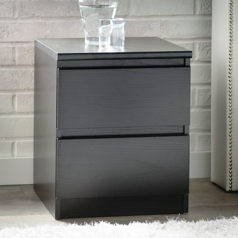 Janean 40.2cm W Bedside Table, Black Woodgrain