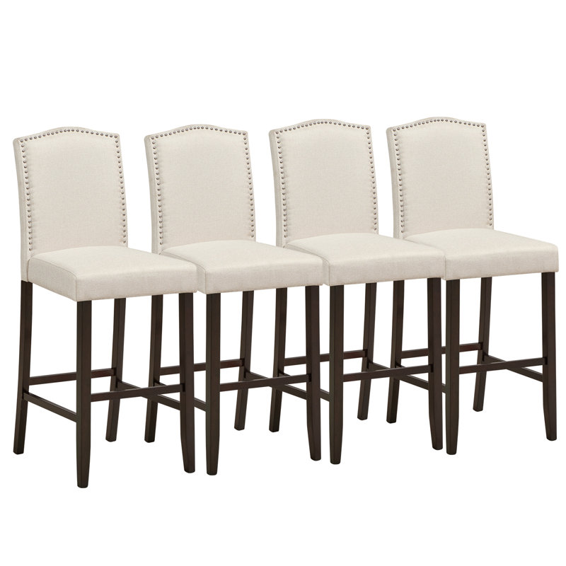 Red Barrel Studio Set Of 4 Nailhead Bar Stools Upholstered Counter Height Stool For Kitchen/dining Room, Beige