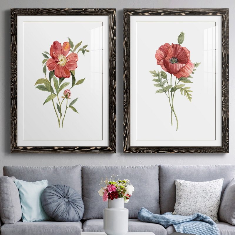 Pivoine écarlate - ensemble de 2 reproductions d'art, H 31,5 po x l 47 po x P 1,5 po, Blanc, H 31,5 po x l 47 po x P 1,5 po
