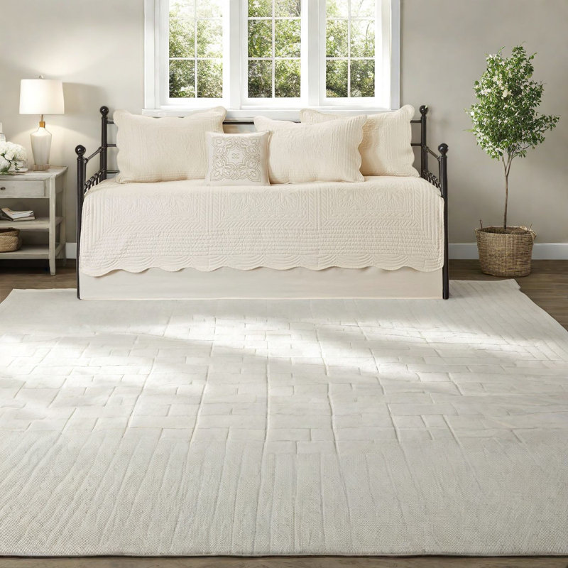Ensemble de literie réversible crème, polyester durable, style maison de campagne, idéal pour la maison