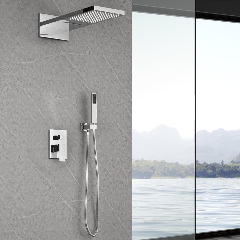 High-End Modern Luxury 3-Function Shower Faucet Set, Complete Shower System with 22" x 9" Waterfall & Rainfall Shower Head, Handheld Shower and Pressure Balancing Valve