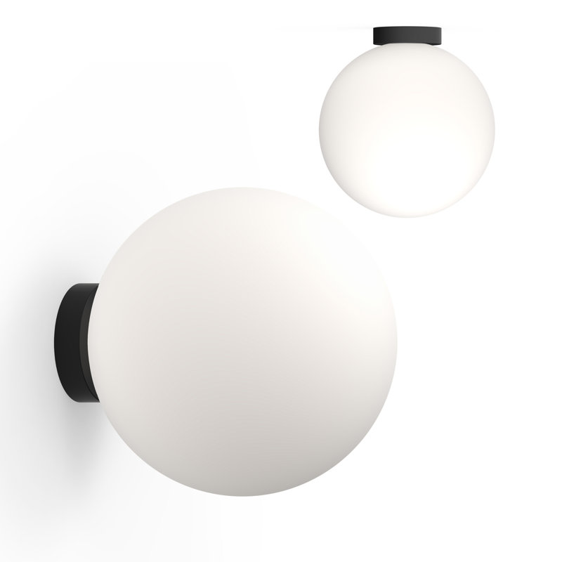 Bola Sphere Globe Flush Mounted Sconce, Matte Black, 13.6" H x 12" W x 12" D