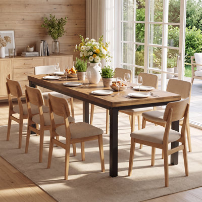 Table de salle à manger 70,9 "en bois de pin massif pour 6 à 8 personnes, table de cuisine de ferme avec pieds en métal robustes