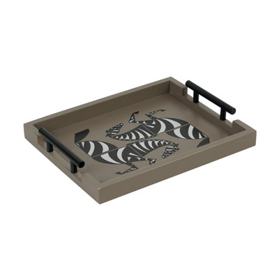 Plateau / repose-pieds / table basse rustique en bois zébré avec deux poignées en métal