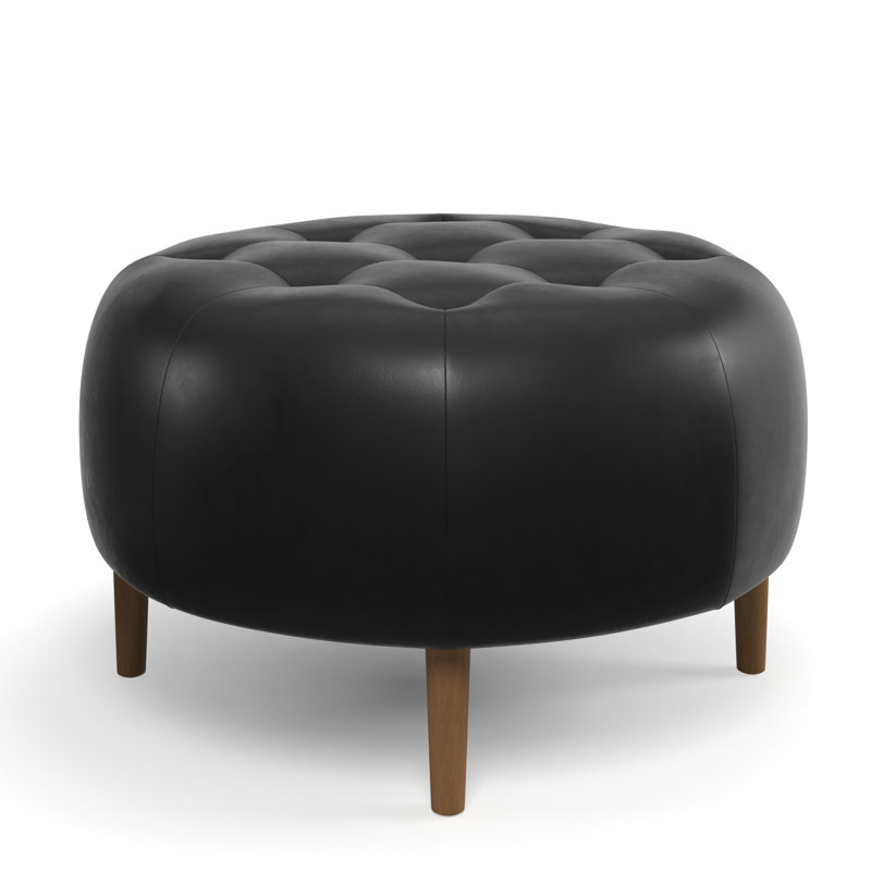 Pritchett Upholstered Ottoman, Vintage Black Genuine Leather
