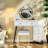 Abraam Make Up Vanity Set Dressing Tabl with Upholstered Stool and Round LED Variable Light Mirror
