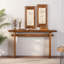 Console noyer en MDF brun, table de canapé d'entrée étroite de 55 pouces, table d'appoint minimaliste rustique avec cadre de support double, console de vestibule facile à assembler pour le couloir du salon