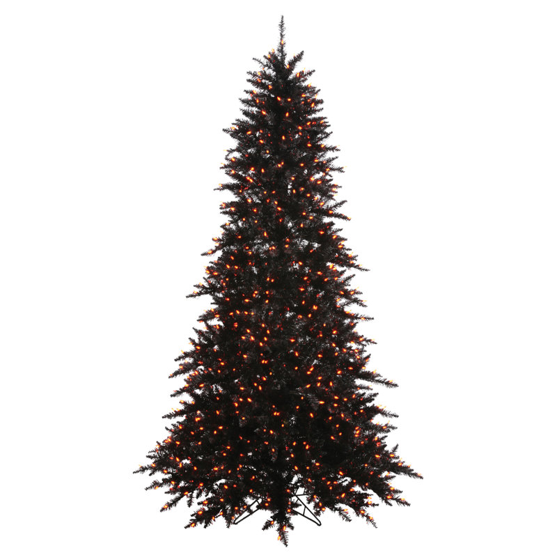 Black Fir With Orange Lights Lighted Artificial Fir Christmas Tree, 7.5' H 