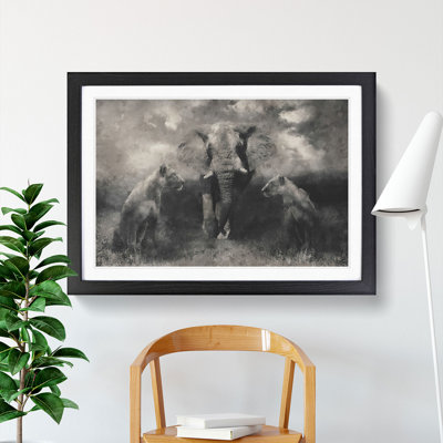 Elephant with Lions - Picture Frame Graphic Art