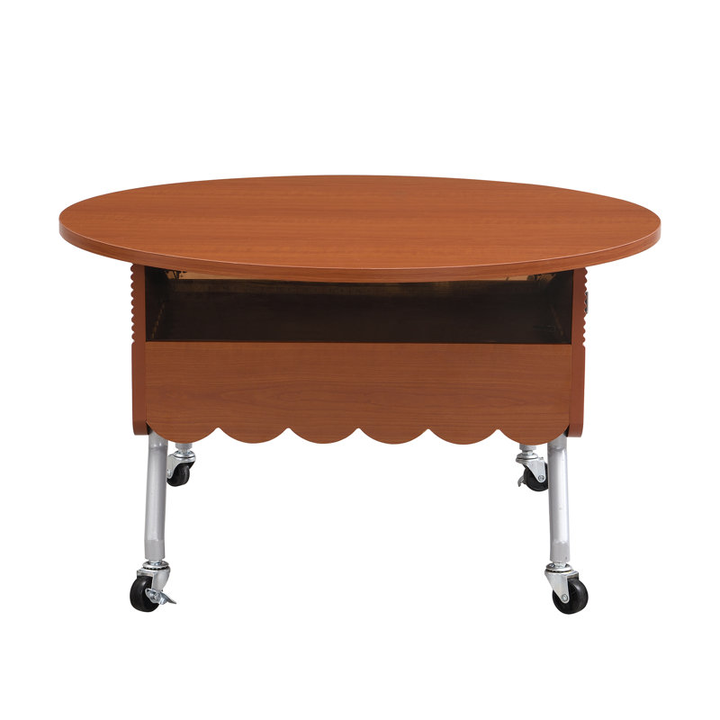 Table basse ronde à plateau relevable avec roues, structure en métal et éclairage multicolore de 27,6 po