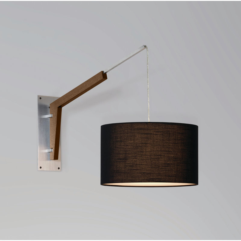 Talea Solid Wood Swing Arm Sconce, Brushed Aluminum/Walnut, Black Armaretto