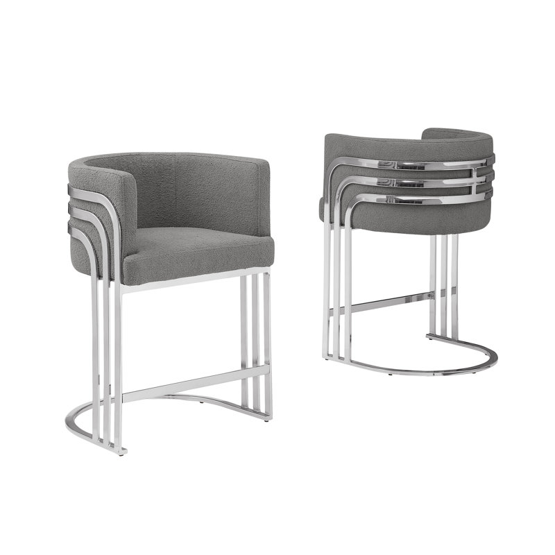 Teddy Fabric Counterheight (24") & Barstools (29") with Chrome Frame, Gray, Counter stool 24", Silver