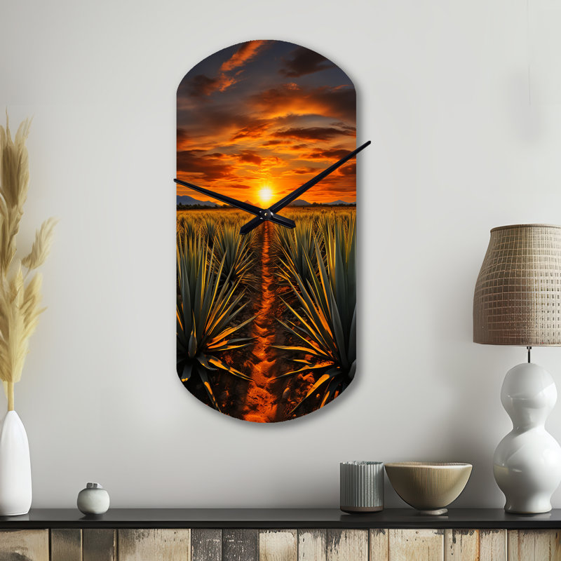 Horloge murale asymétrique, art mexicain orange et vert, Téquila Sunrise, Petit