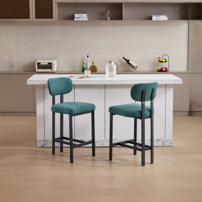Ensemble de 2 tabourets de bar de 26 po avec tabourets de bar en tissu de hauteur comptoir et chaises de cuisine avec pieds en métal noir