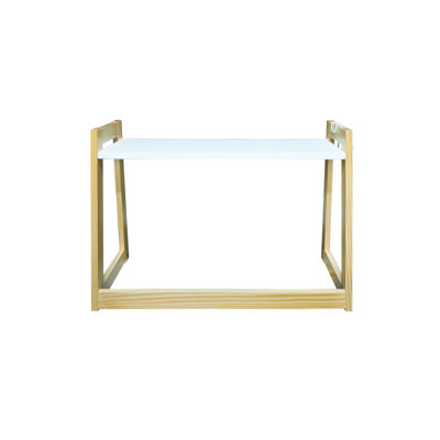 100% Solid Wood Microwave Oven Countertop Rack With Hooks - Natural/white