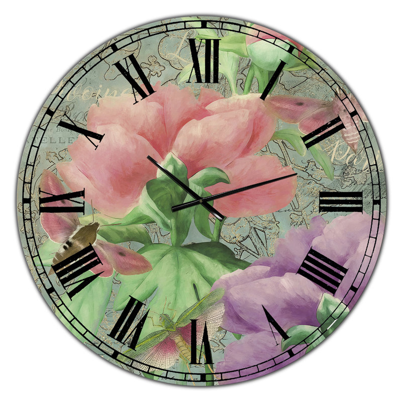 Pivoines roses - grande horloge murale, Moyen