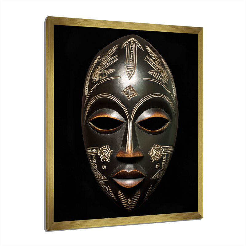 Masque africain traditionnel et ethnique V - art mural tribal africain, H 44 po x l 34 po x P 1,5 po, Cadre doré simple