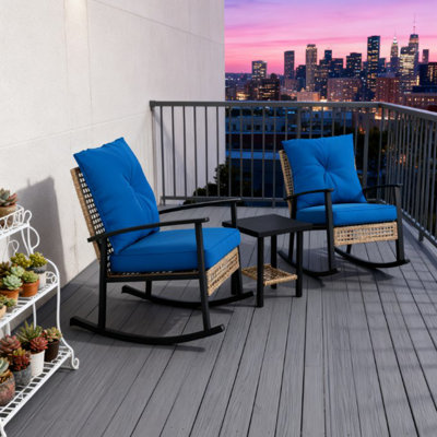 Rattan Rocking Chairs, Coffee Table,Button Tufted Cushions with Patio Furniture Set