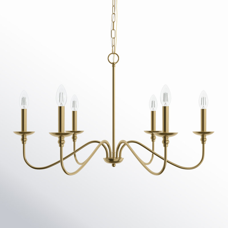 Lustre 6 lumières façon bougie Ableton, H 18 po x l 30 po x P 30 po, Or satiné