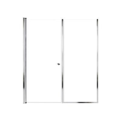 Lyna 60-in x 70-in Pivot Shower Door And Fixed Panel With 1/4-in Clear Glass And Double-Sided Knob Handles, Brushed Stainless