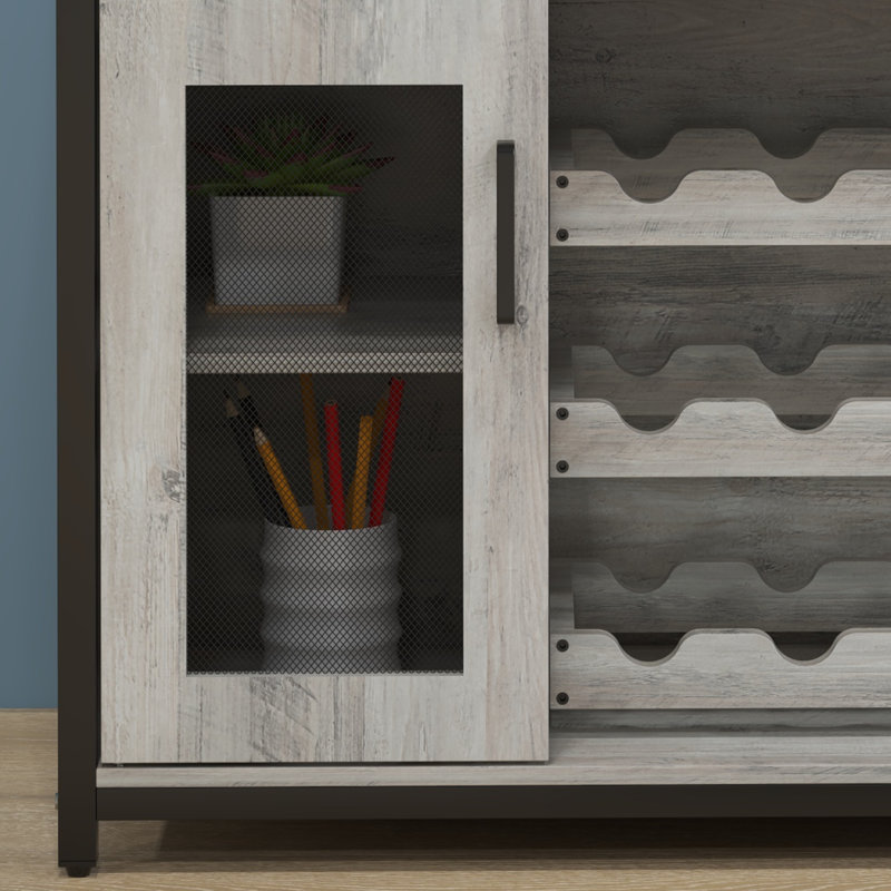 Armoire à vin avec support amovible, porte en filet et pieds réglables, rangement pour boissons alcoolisées à 3 niveaux, Gris