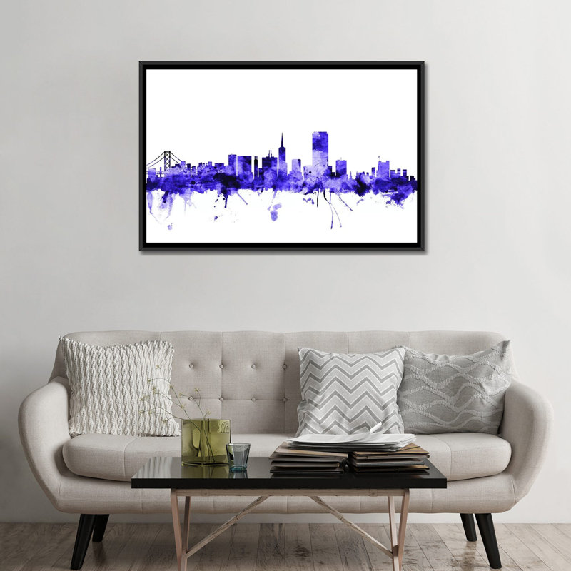 «San Francisco, California Skyline I» par Michael Tompsett, impression, H 32 po x l 48 po x P 1,5 po, Toile avec cadre noir