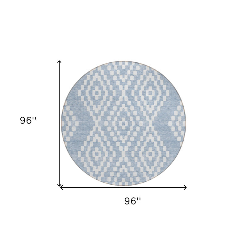 Tapis lavable intérieur et extérieur rond 8 pi bleu et ivoire en denim